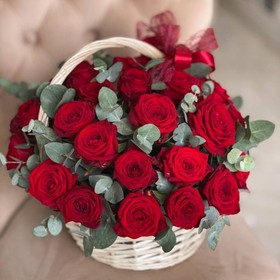 Rose basket with eucalyptus